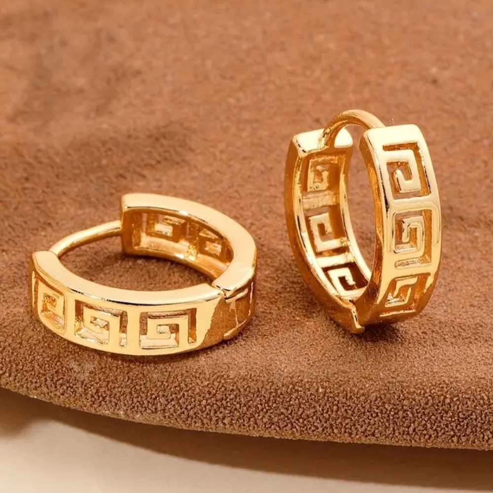 18k Gold Greek Hoop Earrings OS